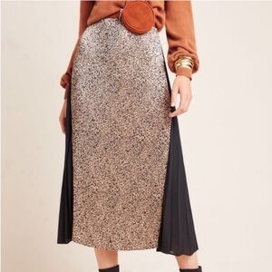 NEW Current Air for Anthropologie Leopard Pleated Midi Skirt Size Large
